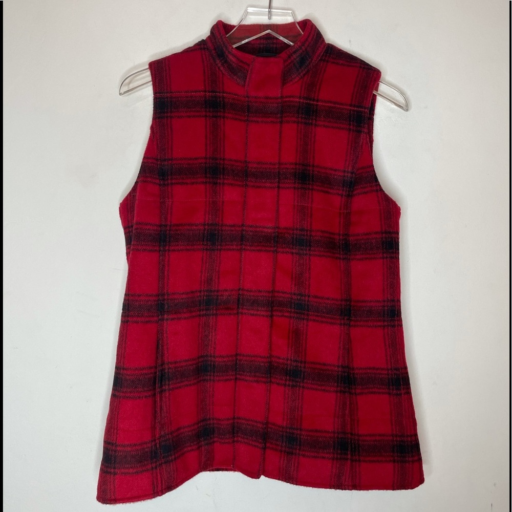 J Jill Plaid Gingham Wool Blend Lined Zip Up Vest